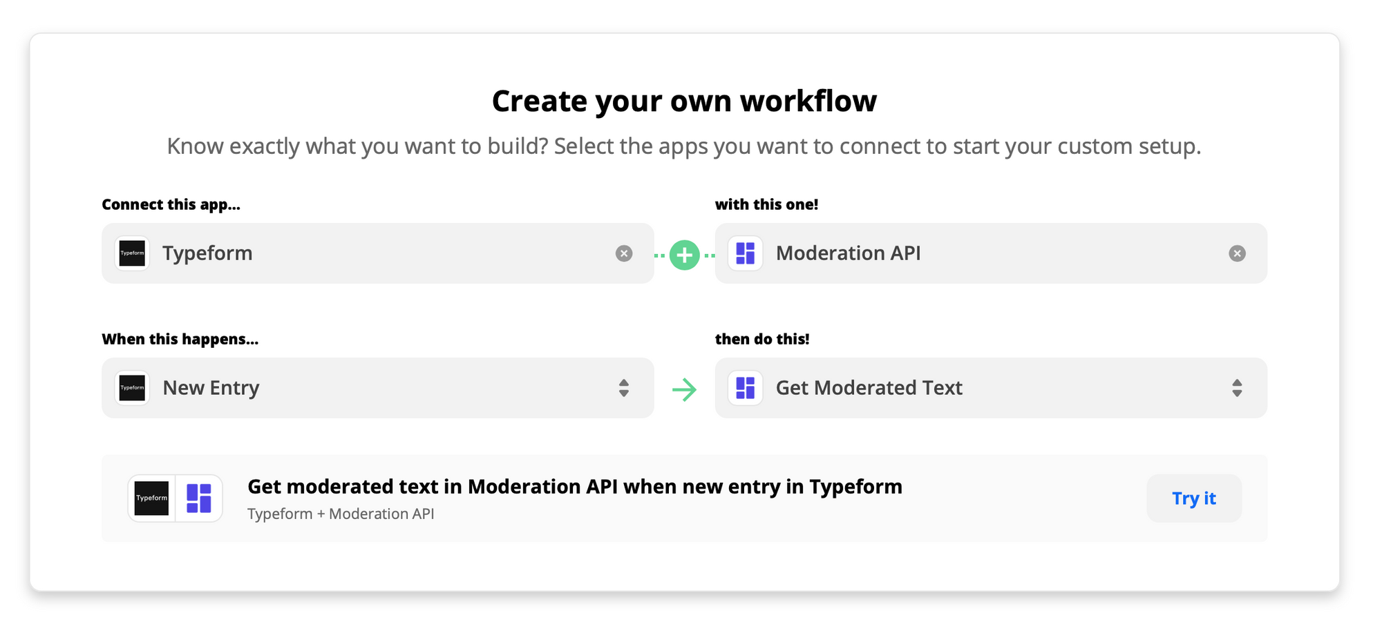 Zap connecting Google Sheets with Moderation API