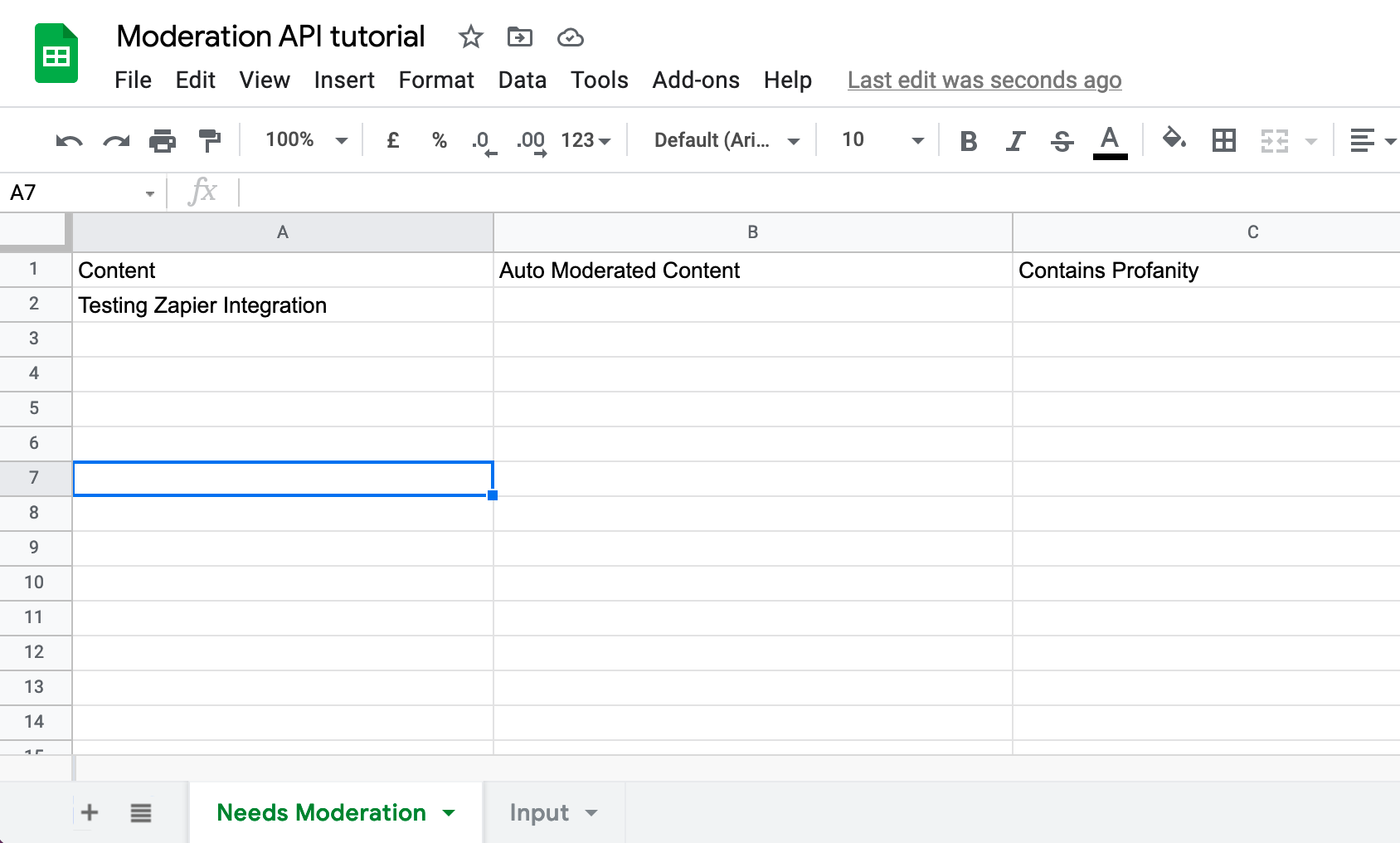 Google Sheet prepared for Moderation